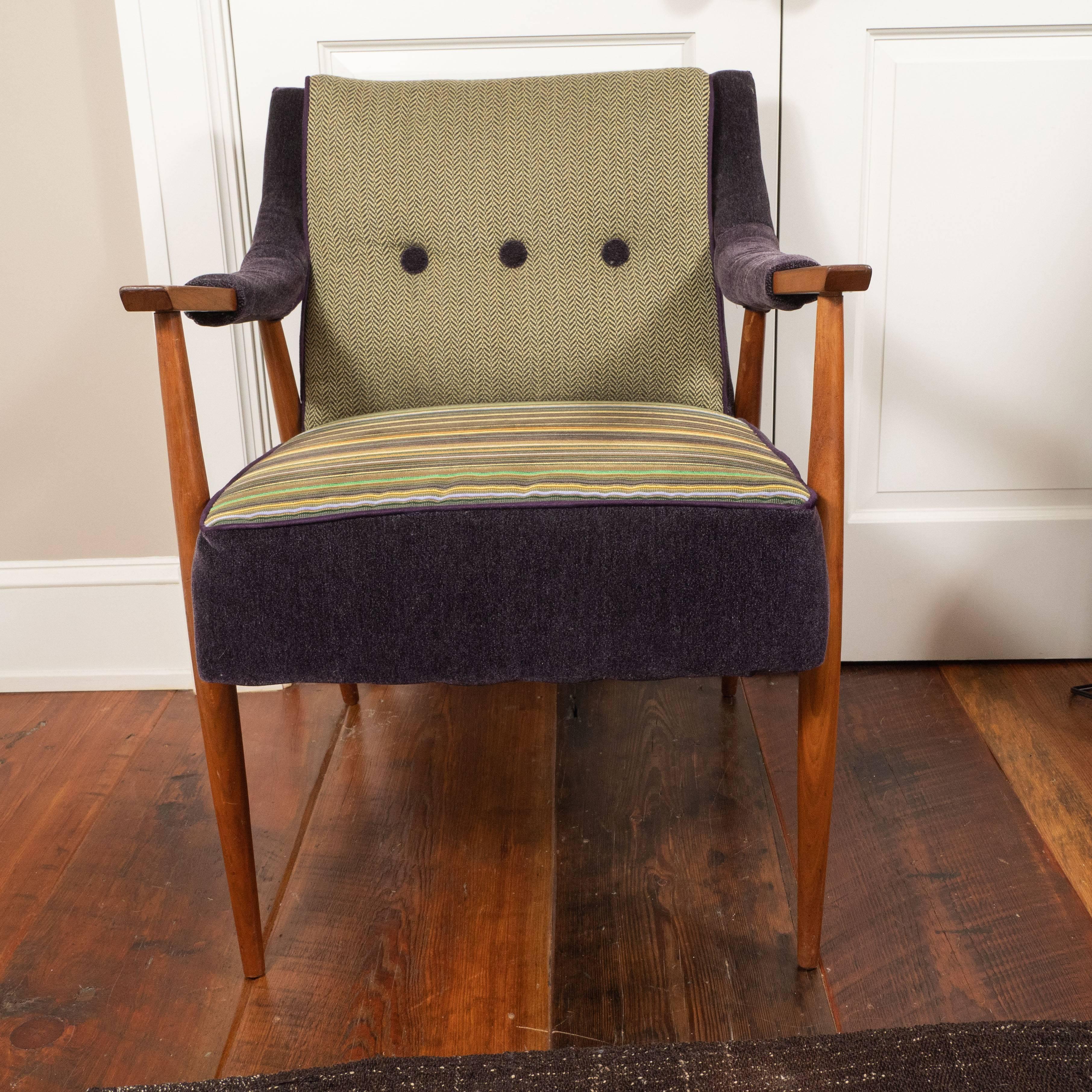20th Century Midcentury Chair and Footstool with New Upholstery
