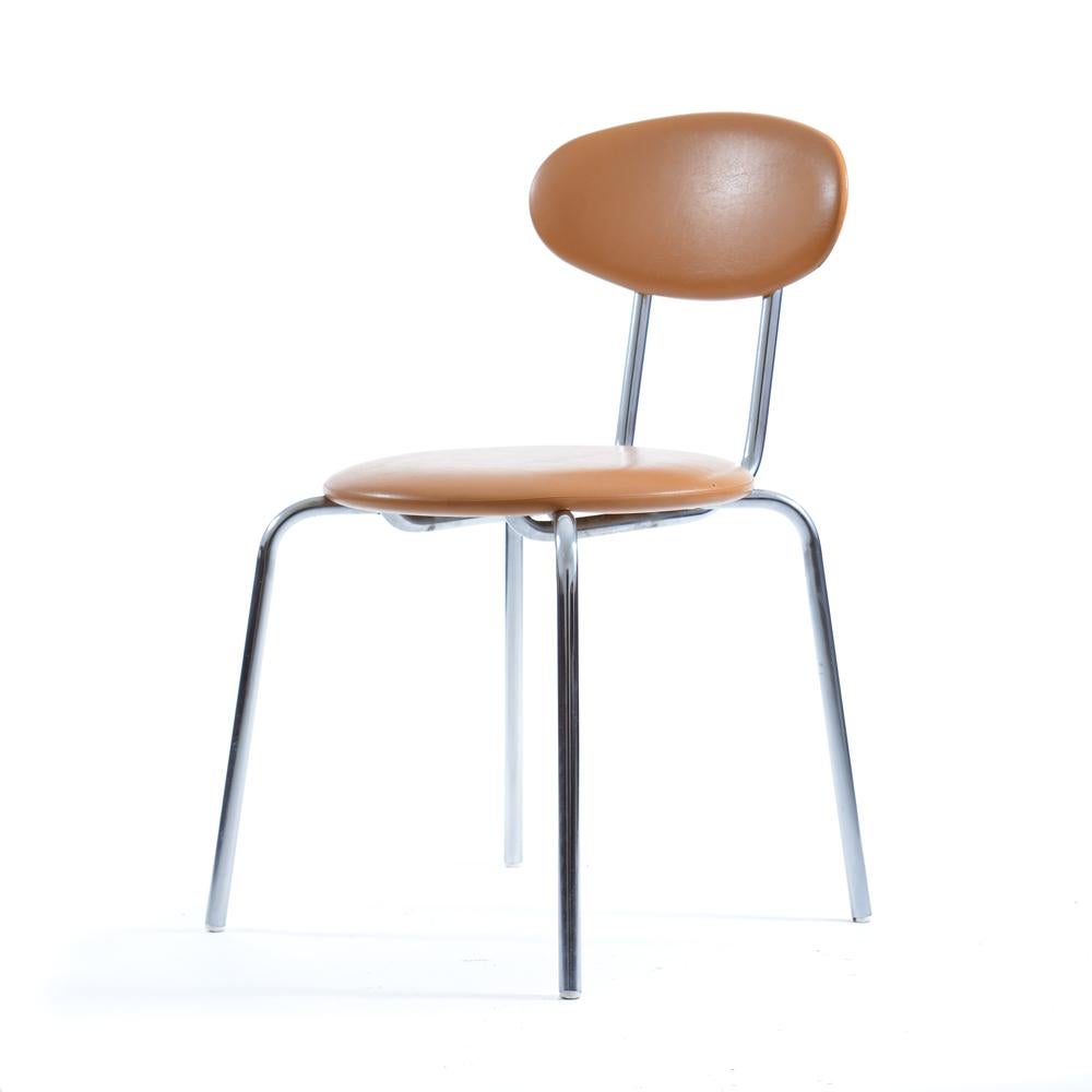 Space Age Midcentury Chair By Kovona In Faux Leather And Chrome, Czechoslovakia 1970s For Sale