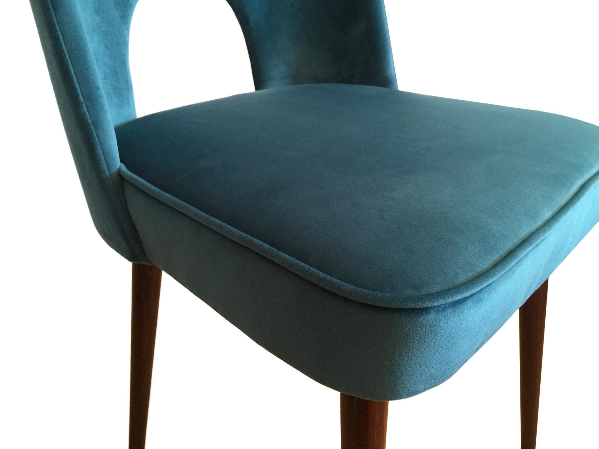 Mid-Century Modern Midcentury Chair in Sea Blue Velvet by Leśniewski, 1960s