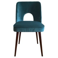 Midcentury Chair in Sea Blue Velvet by Leśniewski, 1960s