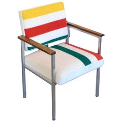 Retro Midcentury Chair with Stainless Frames, Wood Arms and Pendleton Stripes