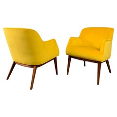 Mid Century Chairs in Marigold Velvet & Walnut Frame in the Style of Risom