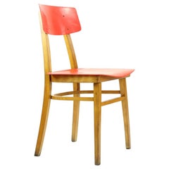 Midcentury Chairs in Red Plastic and Beech Wood, Czechoslovakia, circa 1960