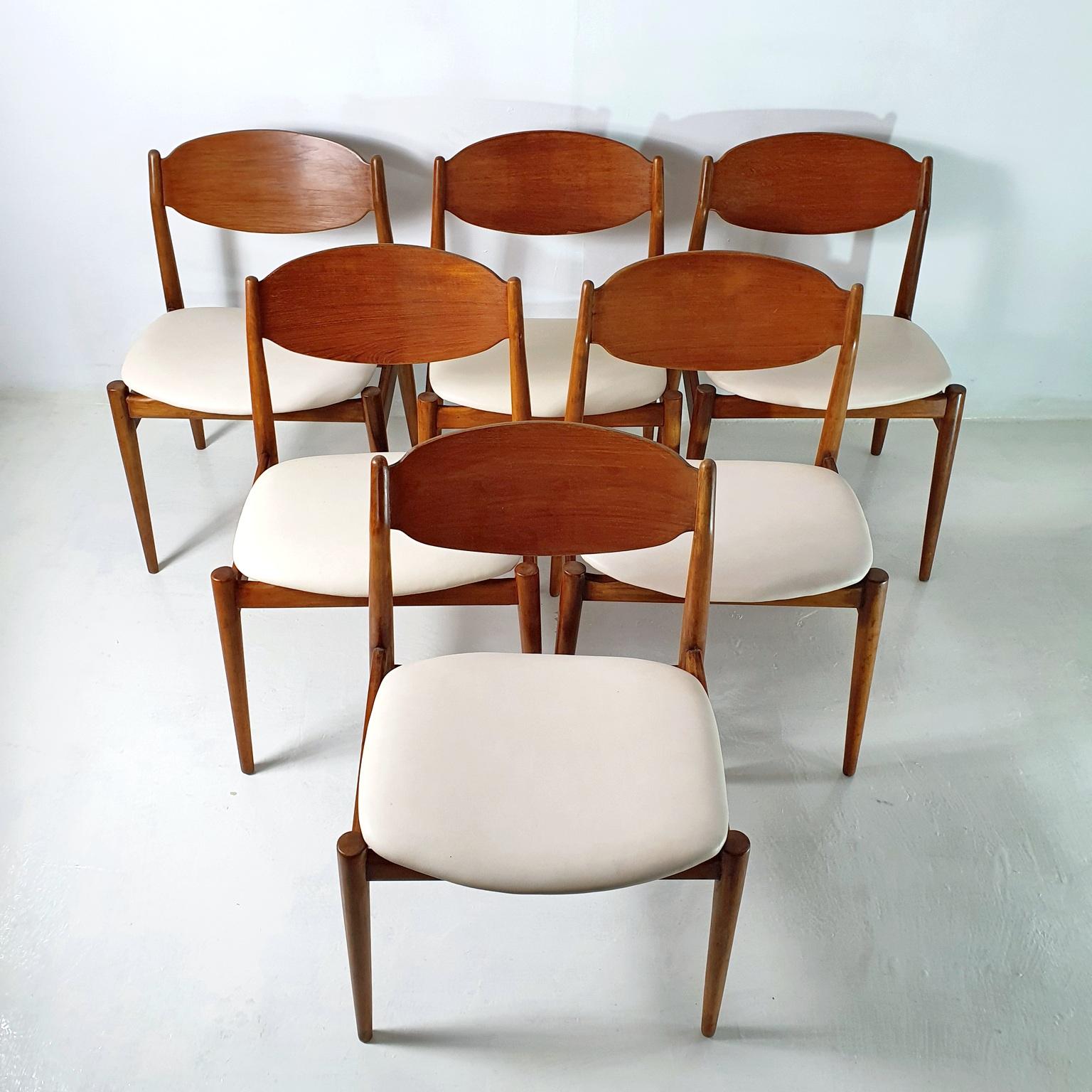 
Transform your dining space into a chic and elegant haven with the exquisite craftsmanship of four dining chairs designed by renowned designer Leonardi Fiori for ISA Bergamo. These chairs are made from teak wood, a symbol of quality and durability,