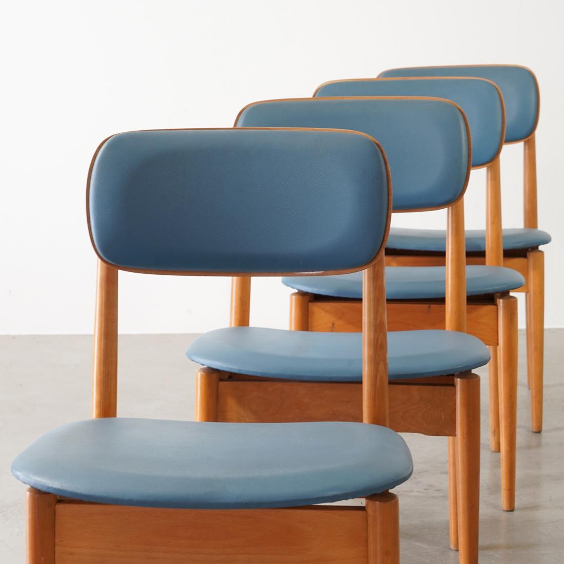 The original mid-century chair set was manufactured in the fifties by Fritz Emme Möbelfabrikation in Bad Pyrmont Germany. The chairs are very stable, have a classic, simple shape and only slight signs of wear. The upholstery is firm and the
