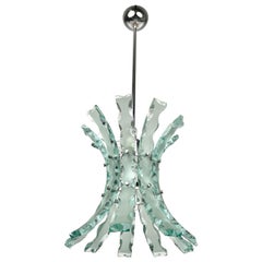 Midcentury Chandelier Art Glass & Steel by 04 Zero Quattro, Italy, 1970s