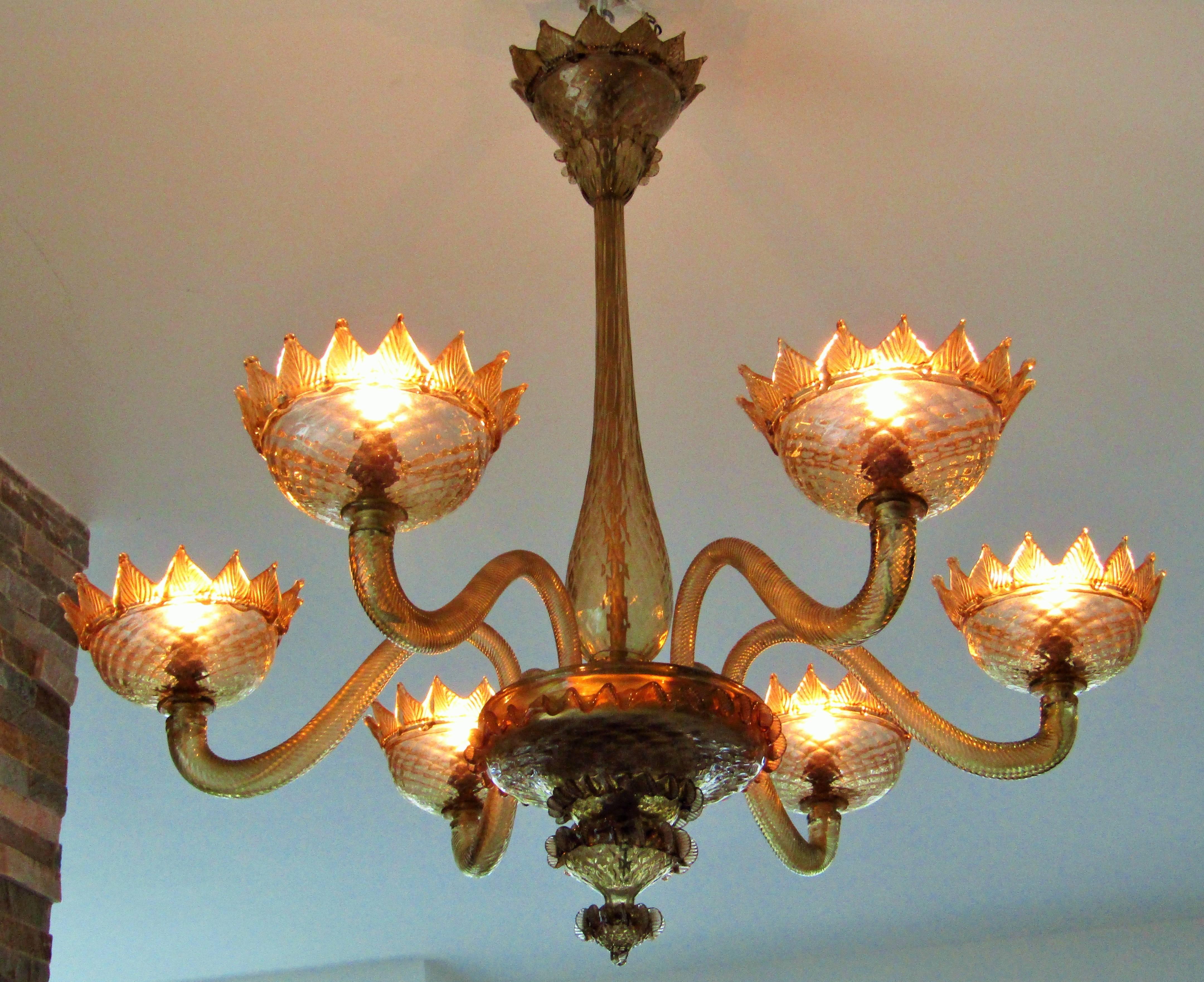 Mid-20th Century Midcentury Chandelier by Barovier & Toso, Murano, 1950
