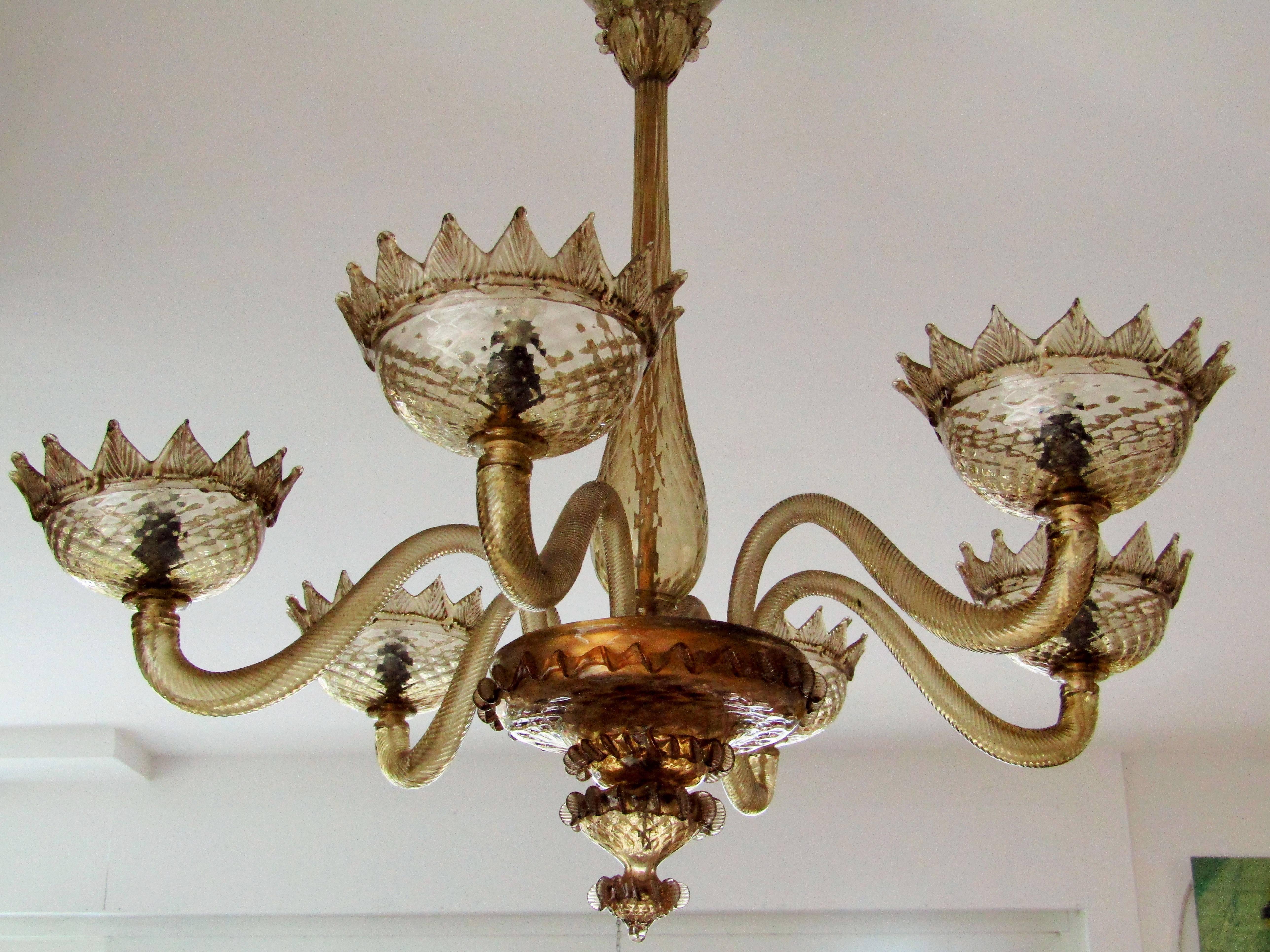 Midcentury Chandelier by Barovier & Toso, Murano, 1950 2