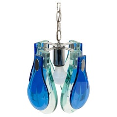 Kronleuchter aus blauem und grünem Glas und Chrom aus der Mitte des Jahrhunderts von Cristal Arte, Italien 1960er Jahre
