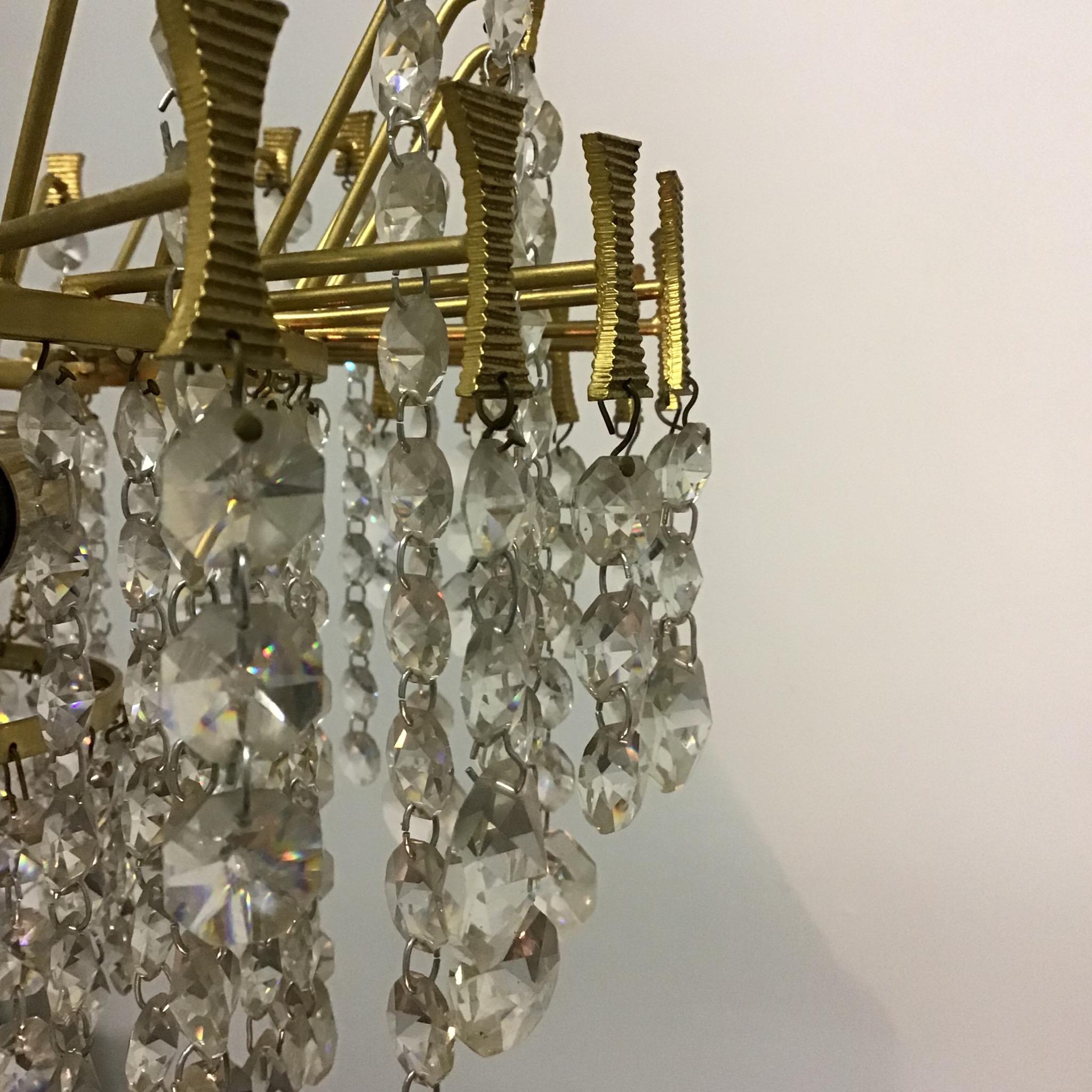 Mid -Century Chandelier by Palwa, Gilt Brass and Crystal, Germany, circa 1960s 1