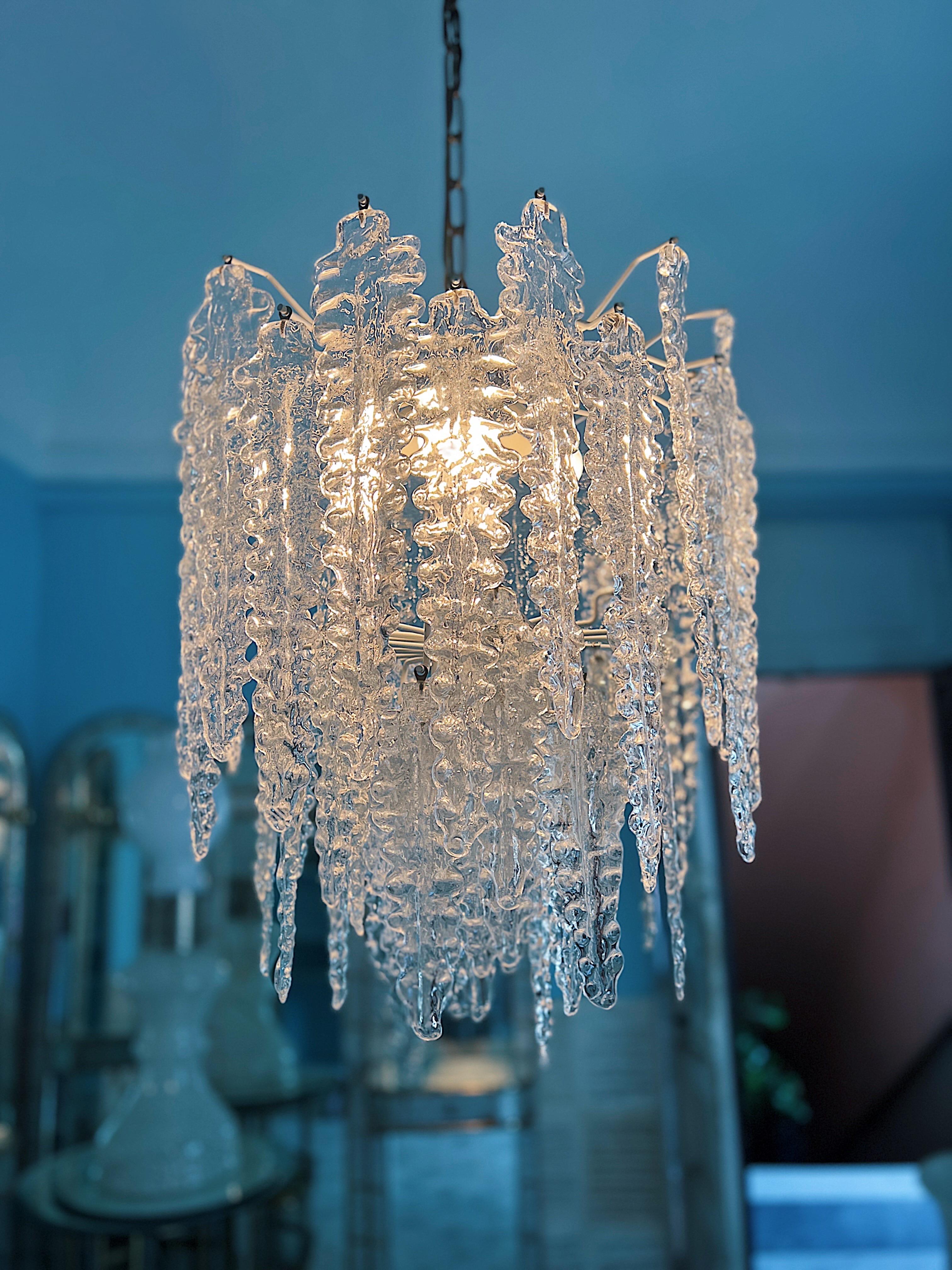 Metal Midcentury Chandelier by Venini, 1960s from the Alga Series For Sale