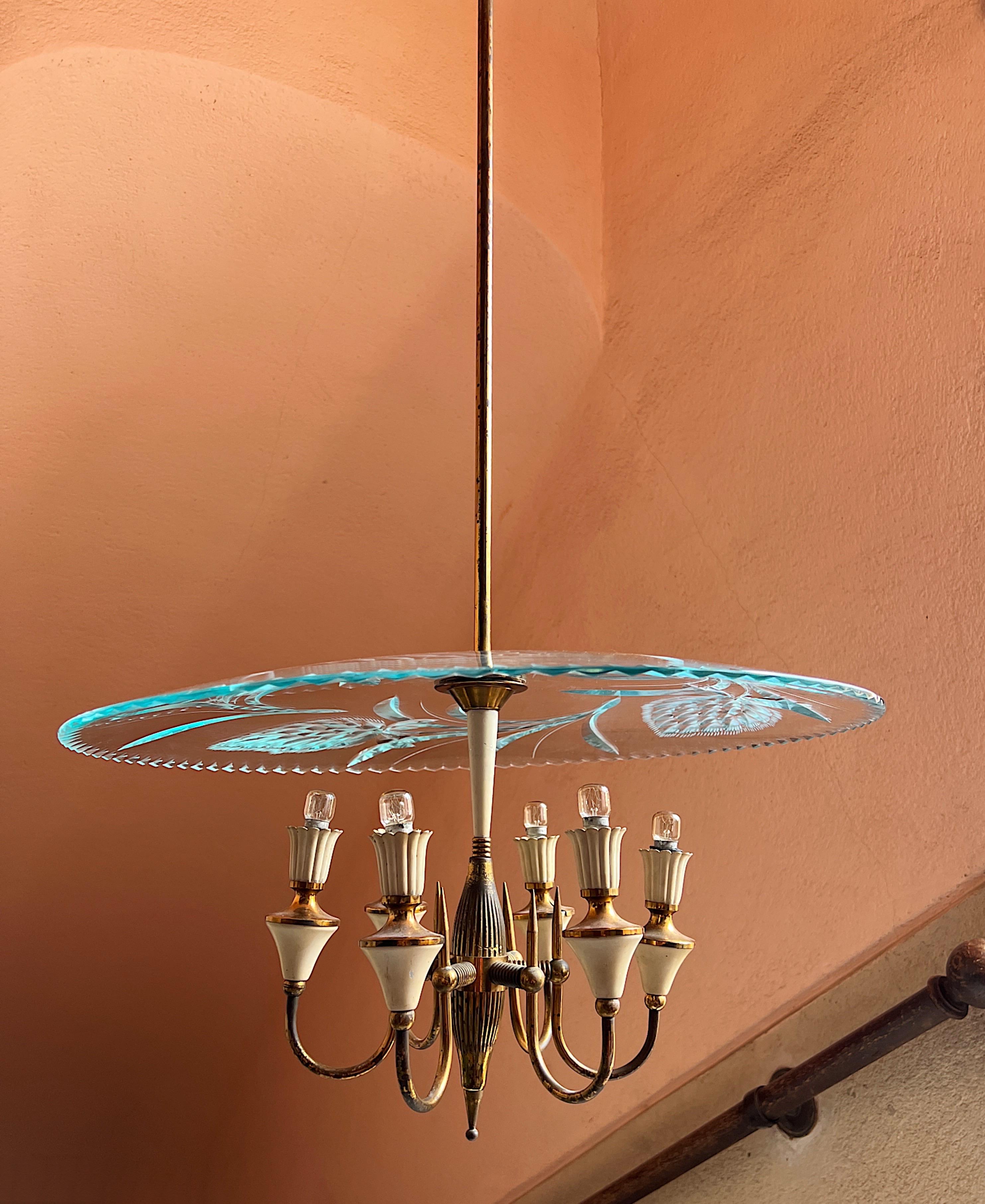 Midcentury Chandelier Designed by Pietro Chiesa, Italy, 1940s For Sale 3