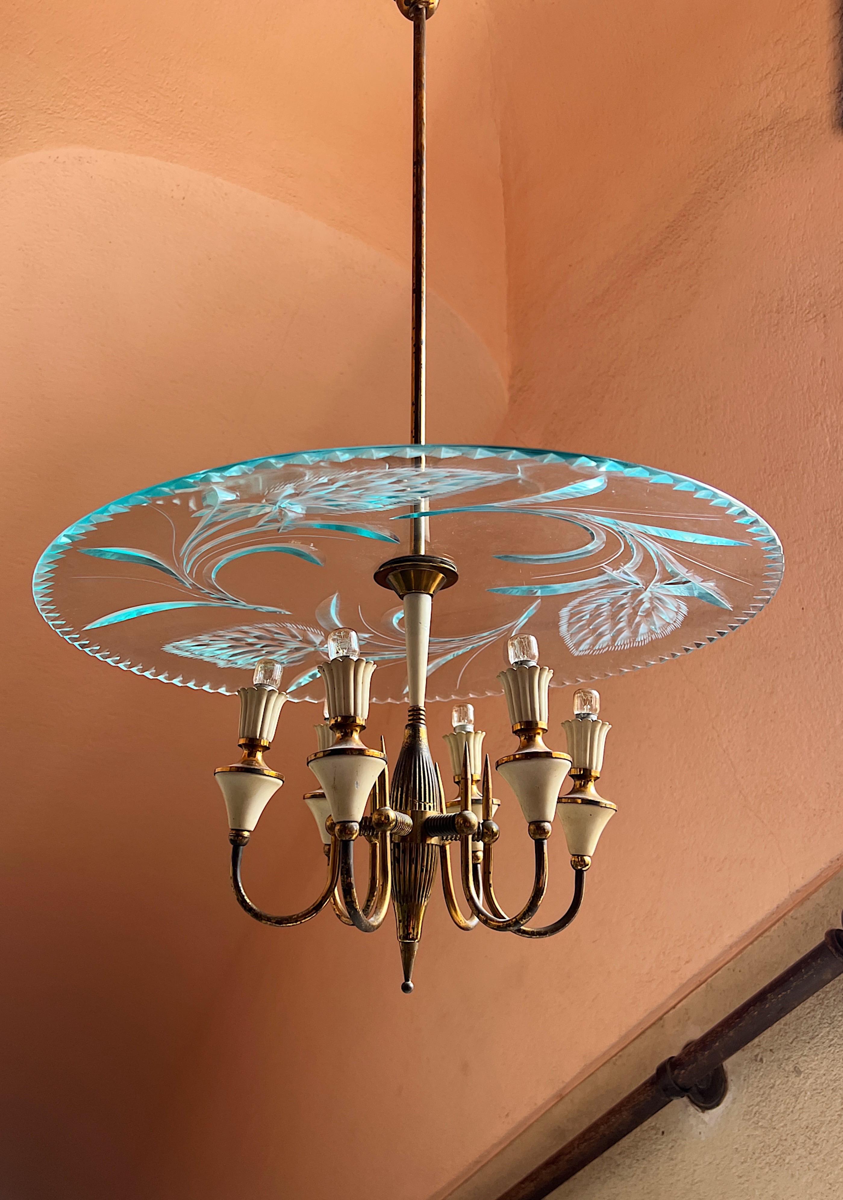 Midcentury Chandelier Designed by Pietro Chiesa, Italy, 1940s In Good Condition For Sale In Palermo, PA