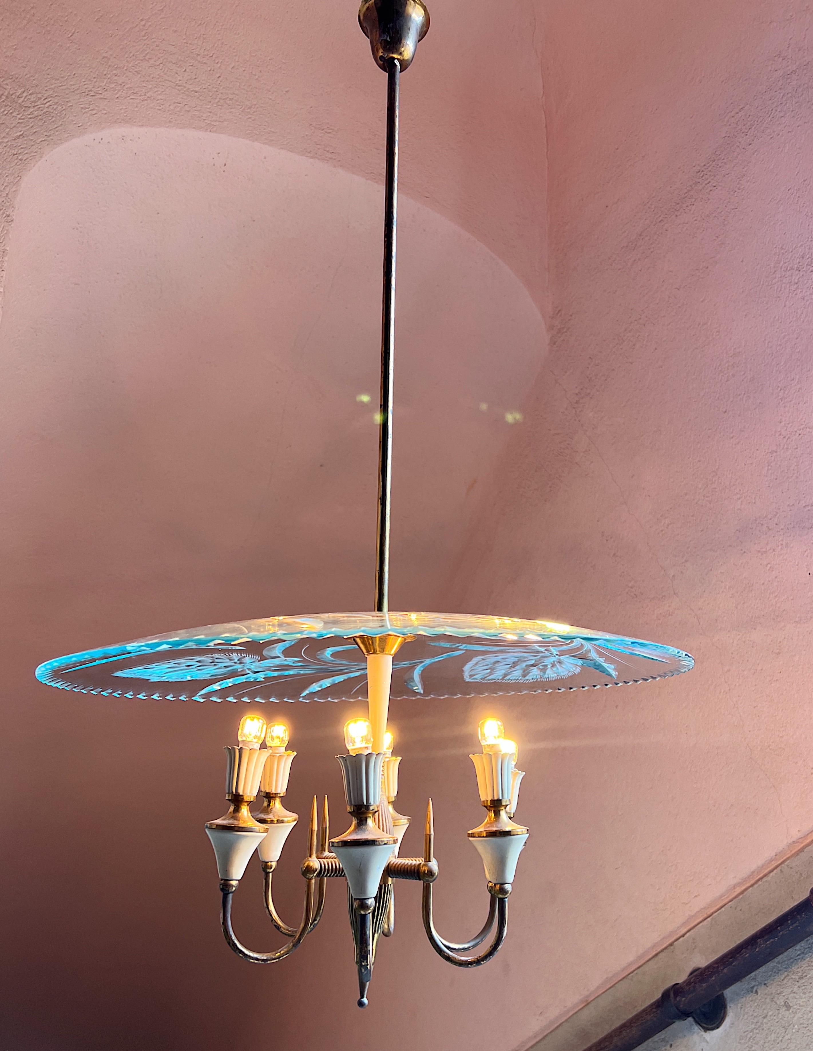 20th Century Midcentury Chandelier Designed by Pietro Chiesa, Italy, 1940s For Sale