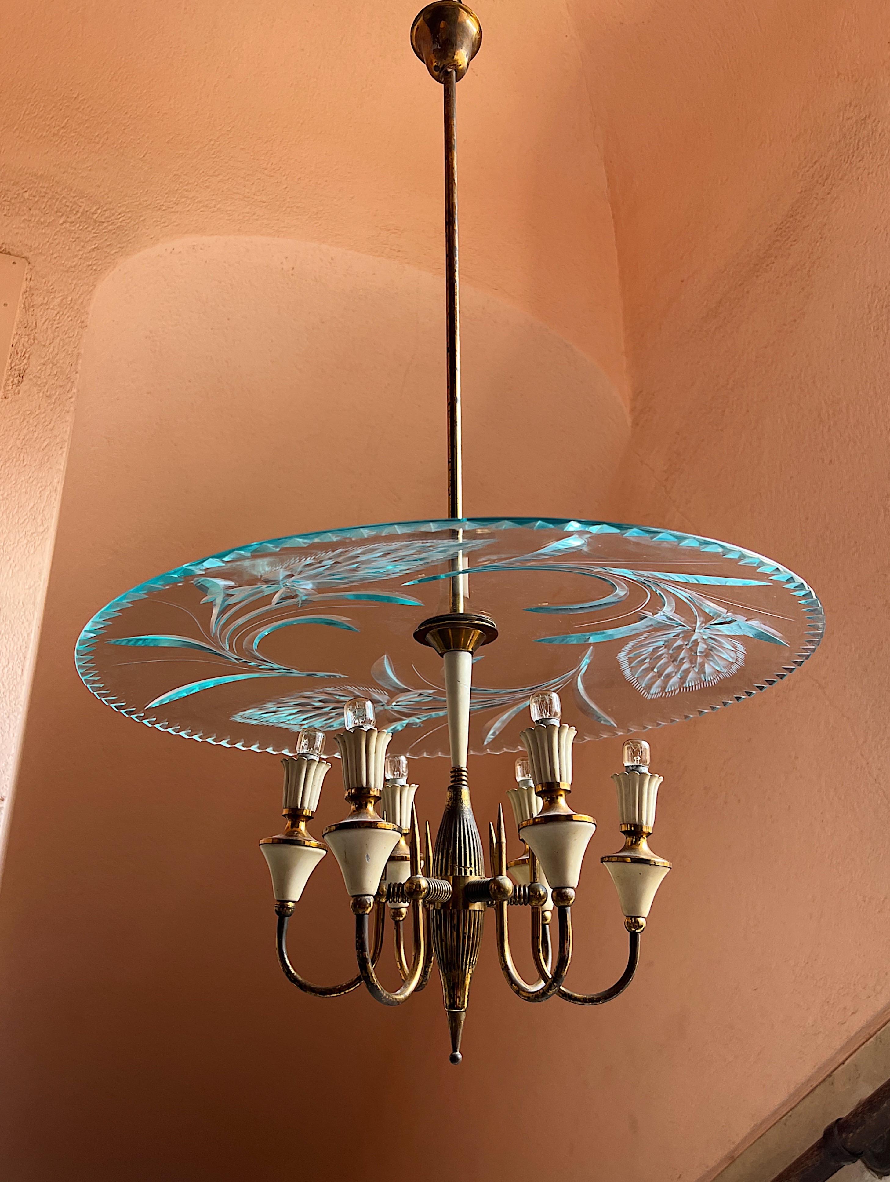 Midcentury Chandelier Designed by Pietro Chiesa, Italy, 1940s For Sale 2