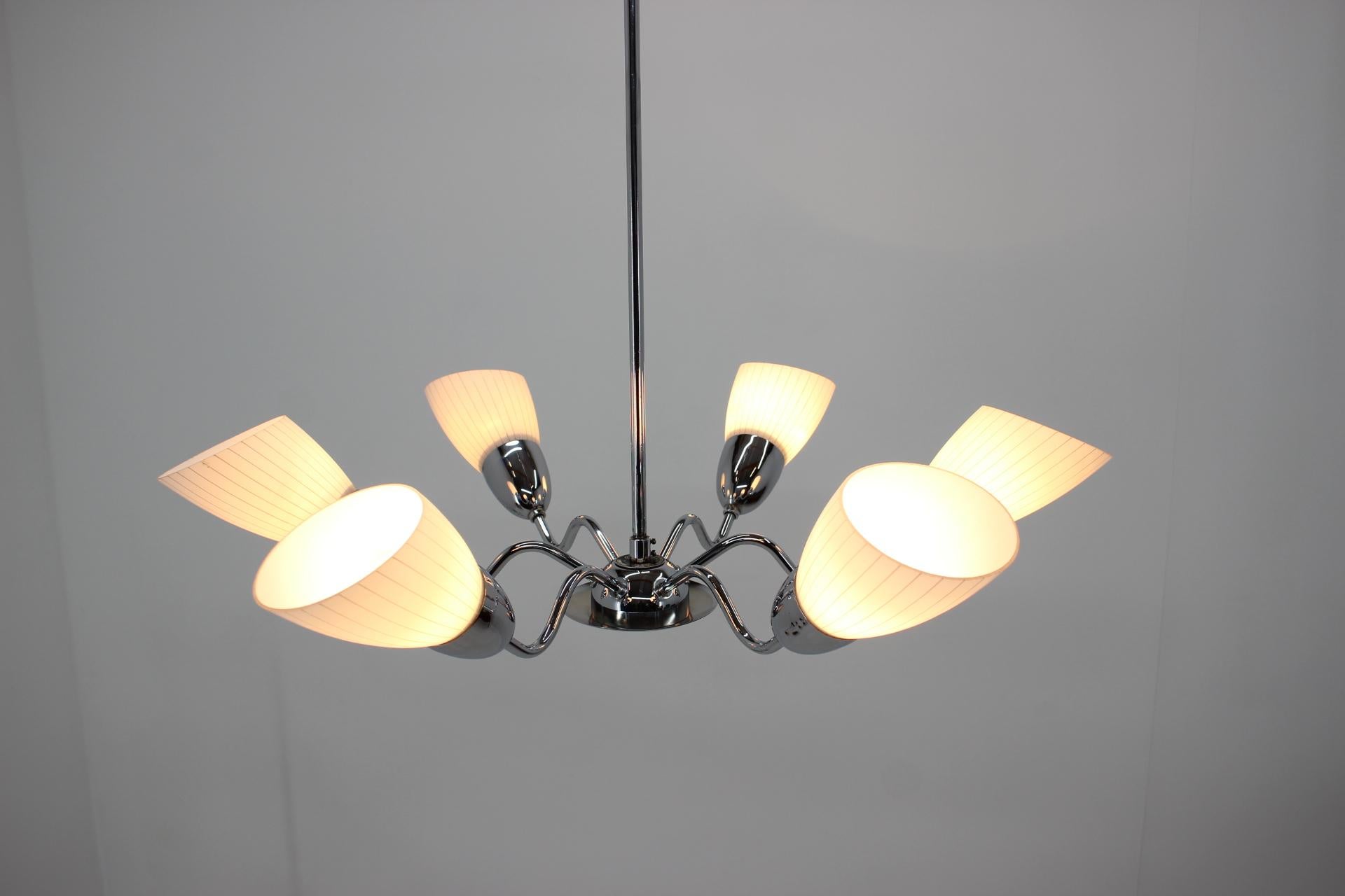 Metal Midcentury Chandelier/ Elektroinstala Děčín, 1960s For Sale