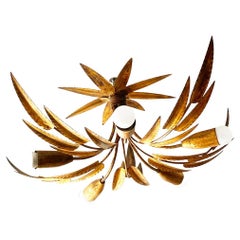Midcentury Chandelier Gilded with Gold Leaf Leaves Iron, Fance, 1950s