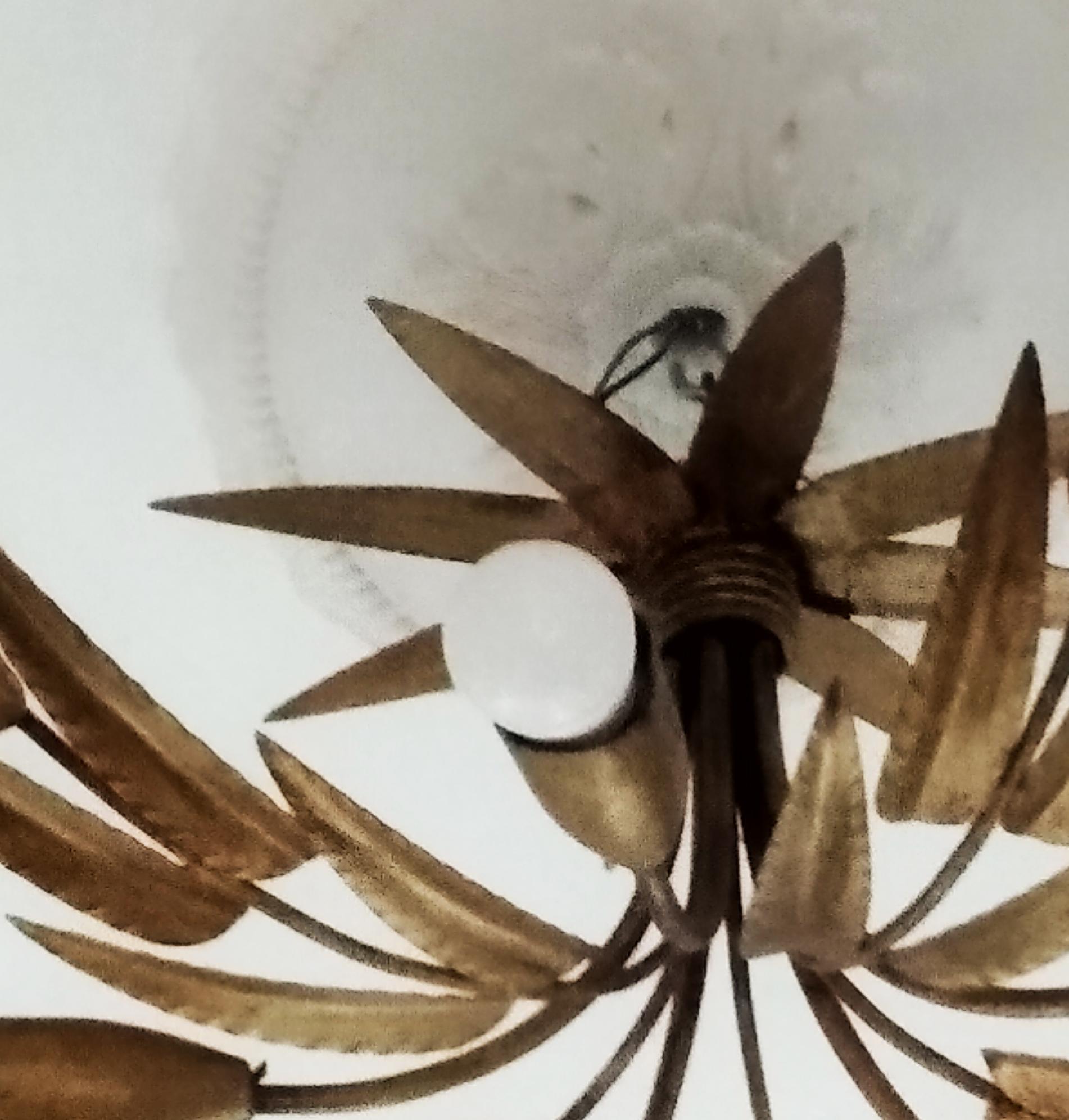 Midcentury Chandelier Golden Leaves Handcrafted Wrought Iron, Spain, 1950s 10