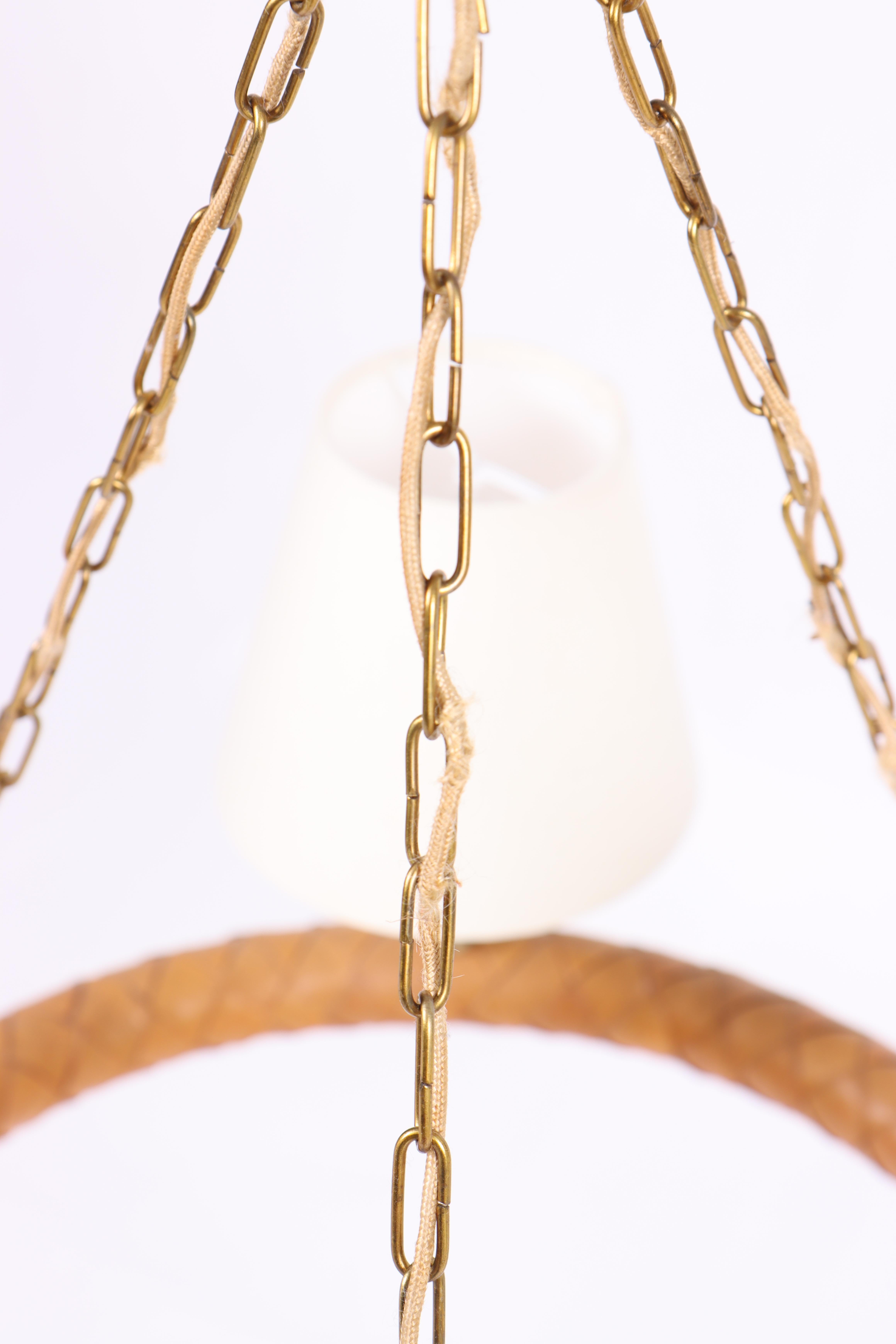 Midcentury Chandelier in Braided Leather by Jo Hammerborg, 1960s For Sale 1