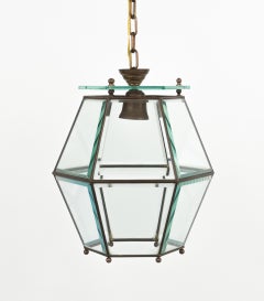 Midcentury Chandelier in Brass and Beveled Glass Adolf Loos Style, Italy 1950s
