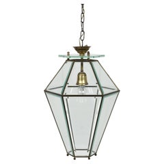 Lampadario di metà secolo in ottone e vetro smussato in stile Adolf Loos, Italia anni 
50