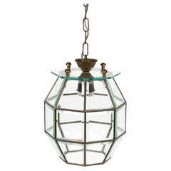 Midcentury Chandelier in Brass and Beveled Glass Adolf Loos Style, Italy 1950s