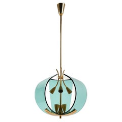 Midcentury Chandelier in Brass and Glass by Fontana Arte, Italy, 1950s