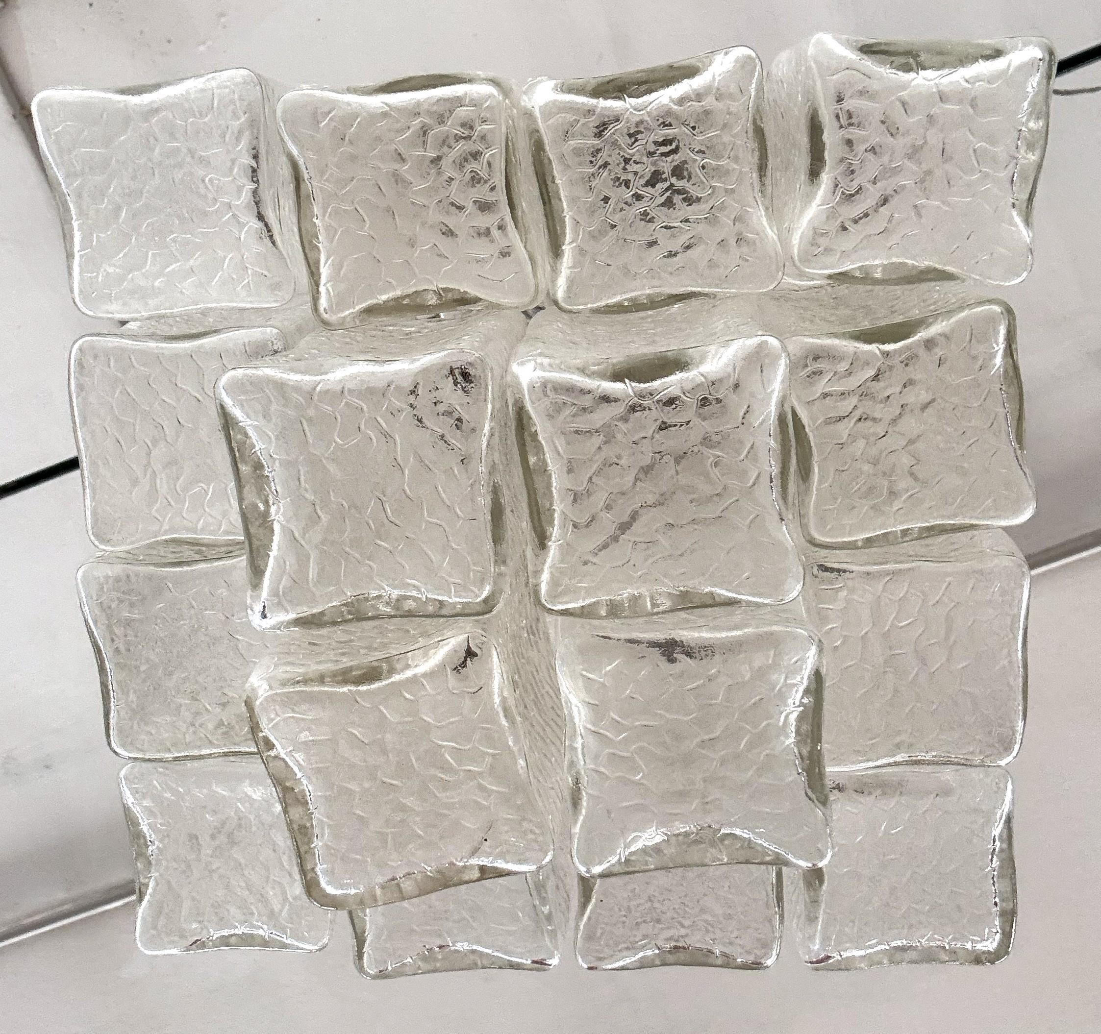 Lampadario di metà secolo in cromo e vetro testurizzato di Swiss BAG TURGI, anni '60 in vendita 4