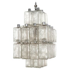 Midcentury Chandelier in Chrome and Textured Glass by Swiss BAG TURGI, 1960s