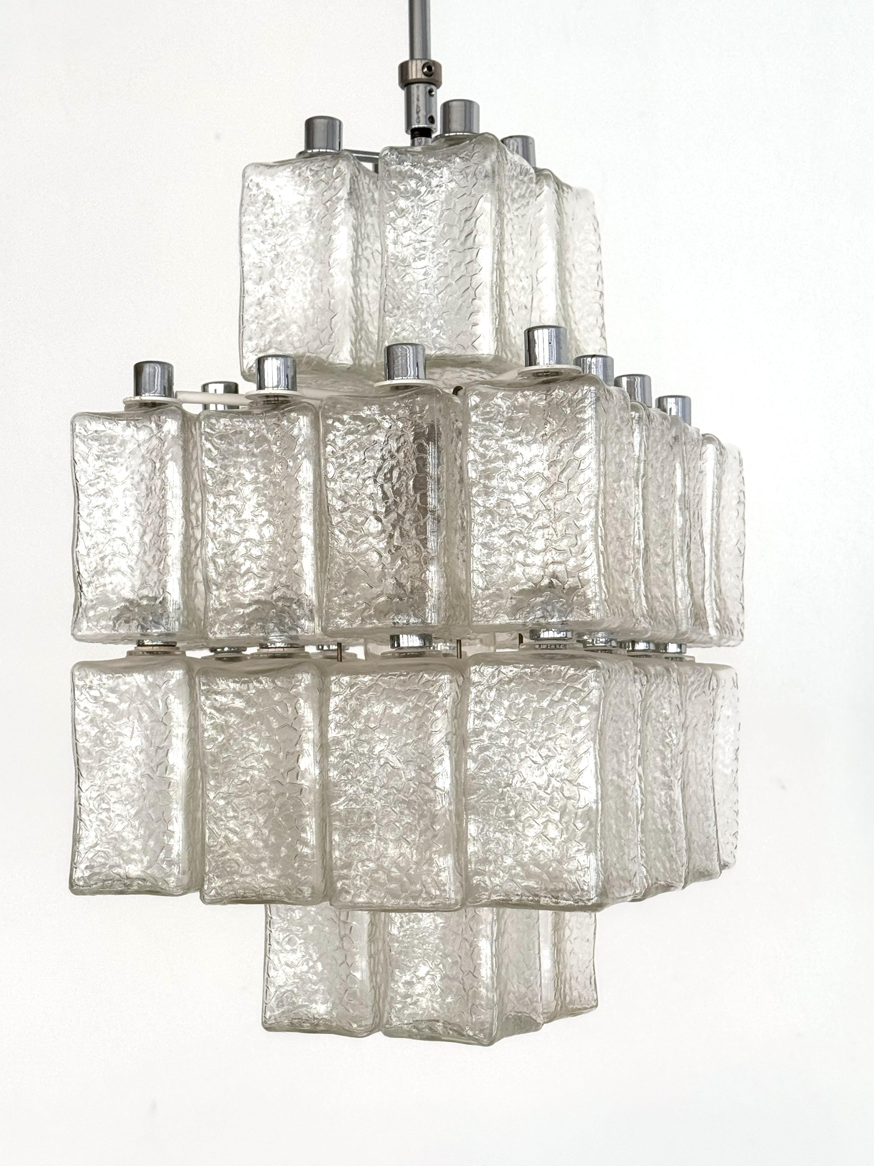 Vetro Lampadario di metà secolo in cromo e vetro testurizzato di Swiss BAG TURGI, anni '60 in vendita