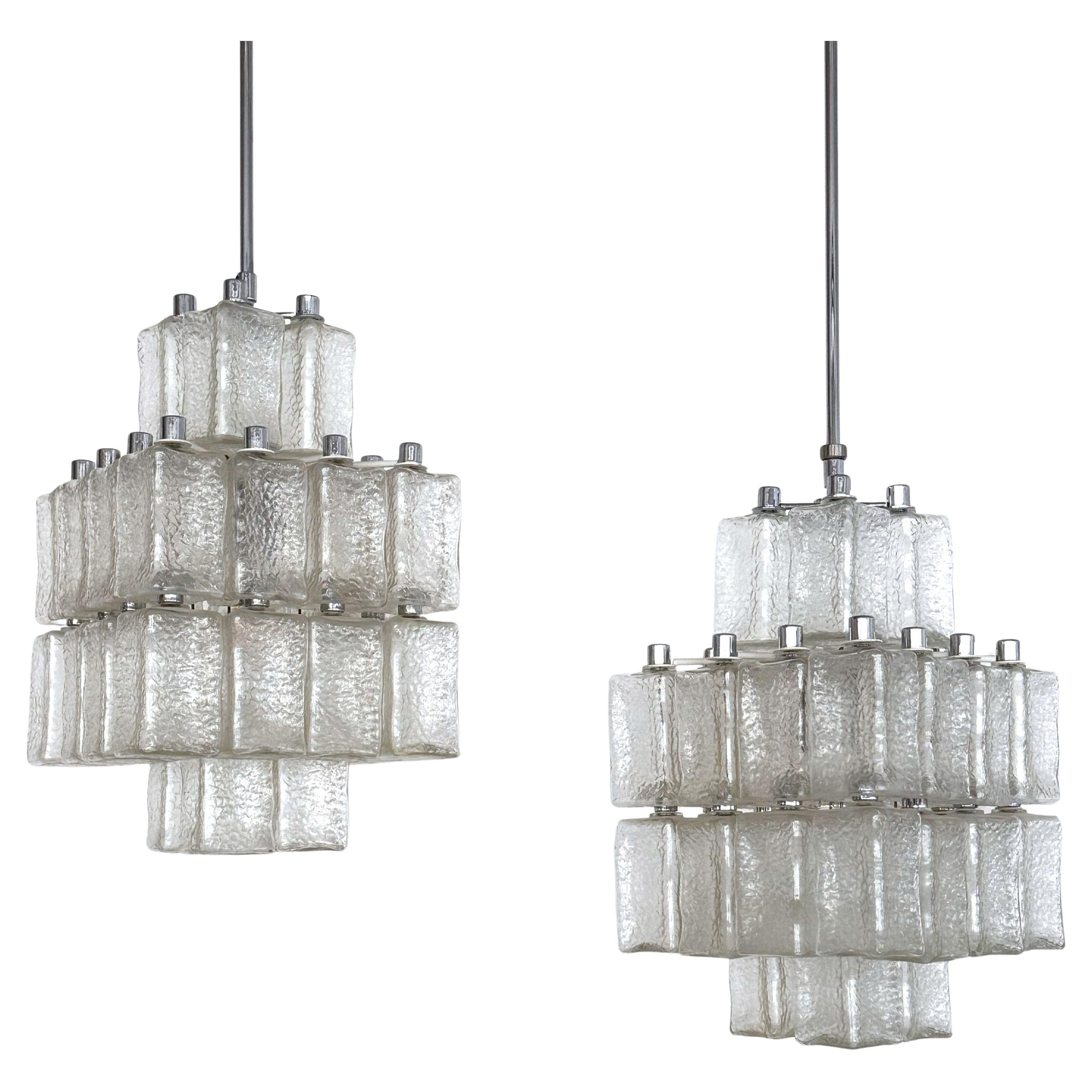 Lampadario di metà secolo in cromo e vetro testurizzato di Swiss BAG TURGI, anni 
60 in vendita