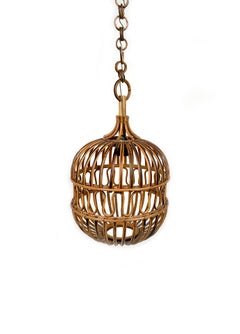 Mid-Century-Kronleuchter aus Rattan und Bambus, Italien 1960er Jahre