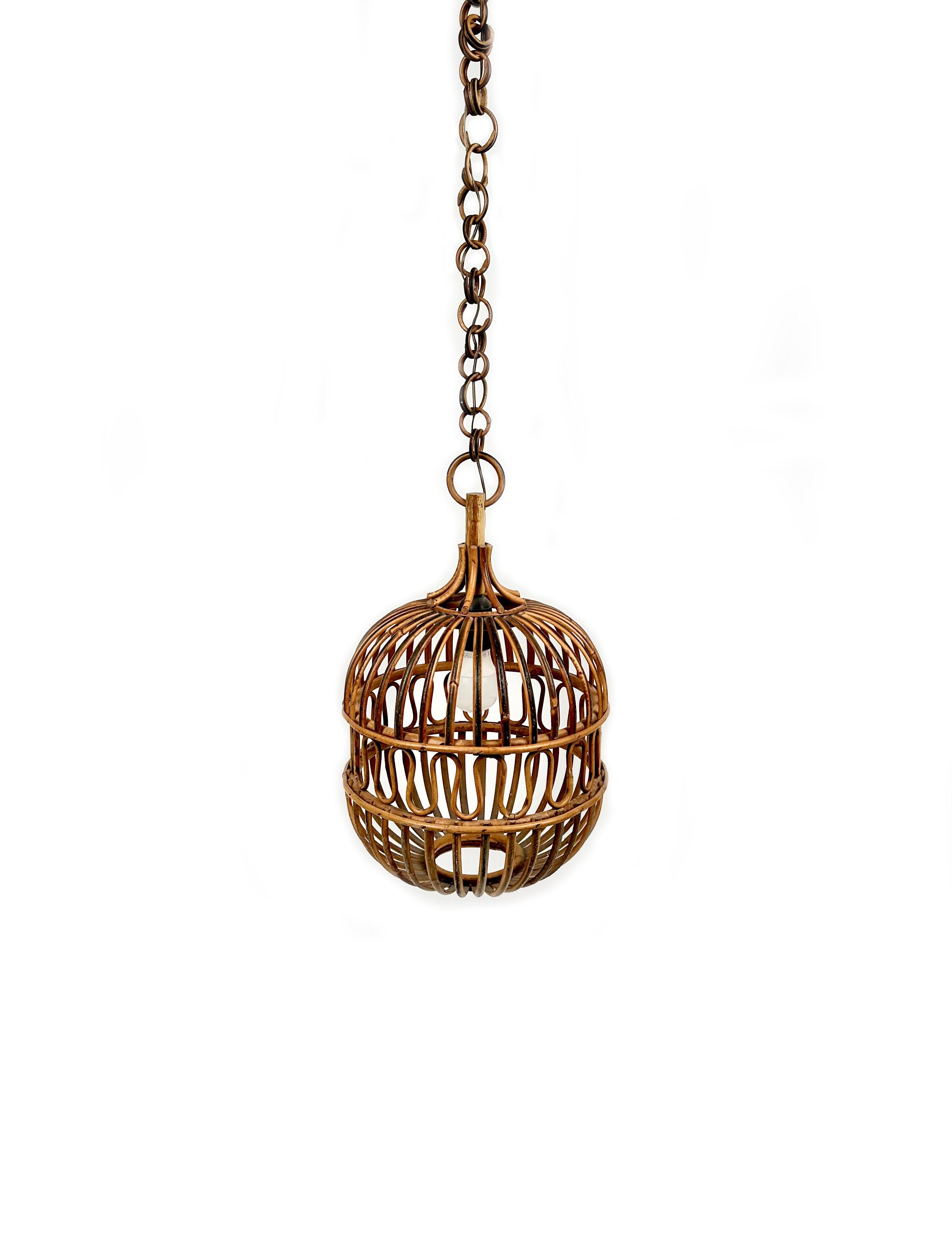 Mid-Century Modern Lustre du milieu du siècle dernier en rotin et bambou, Italie, années 1960 en vente