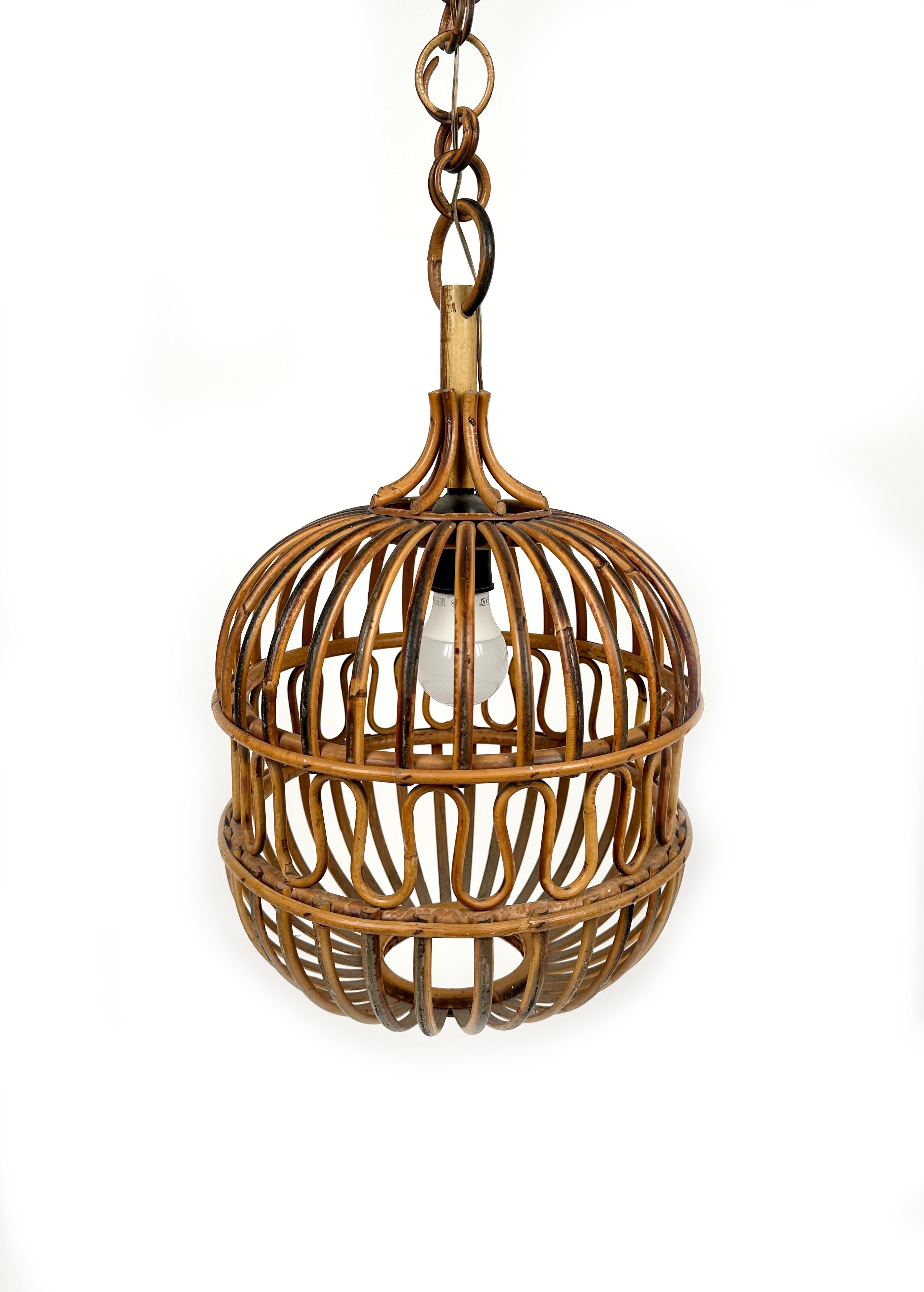 Italian Midcentury Chandelier in Rattan and Bamboo, Italy, 1960s For Sale