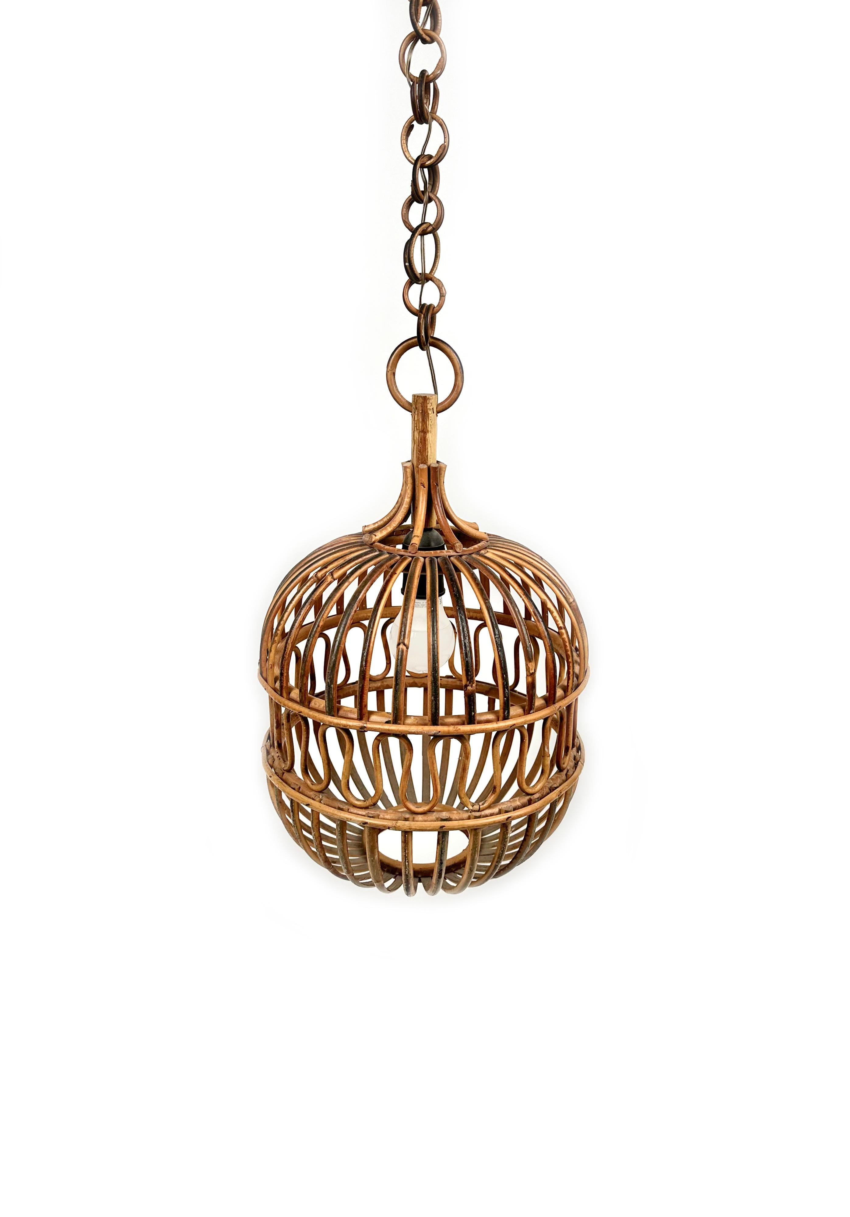 Milieu du XXe siècle Lustre du milieu du siècle dernier en rotin et bambou, Italie, années 1960 en vente