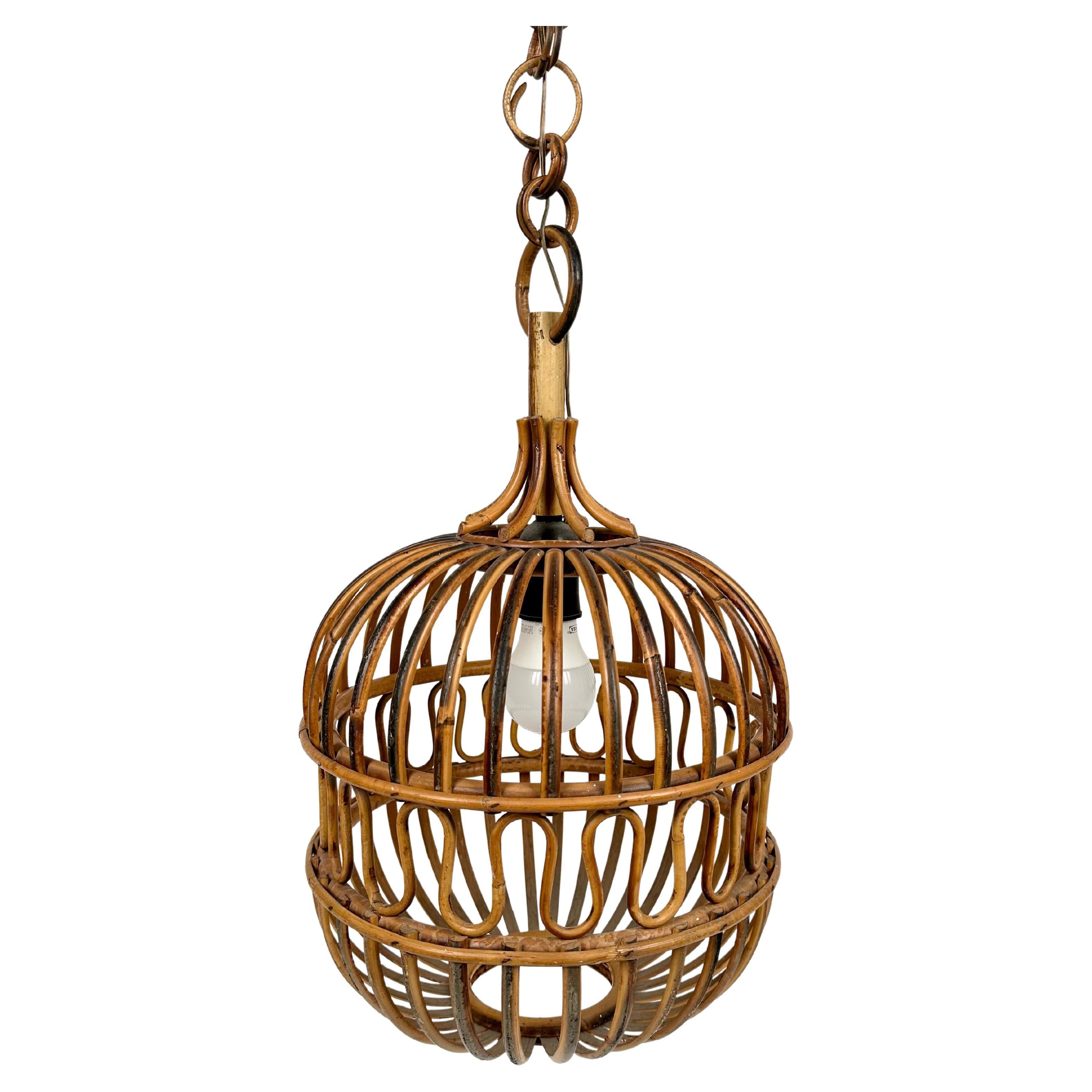 Midcentury Chandelier in Rattan and Bamboo, Italy, 1960s For Sale