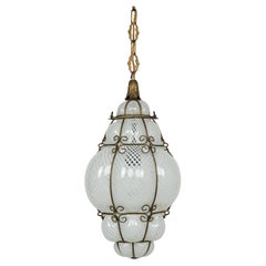 Lámpara de araña de mediados de siglo Lámpara de cristal "Reticello" Estilo Venini Italia Años 50