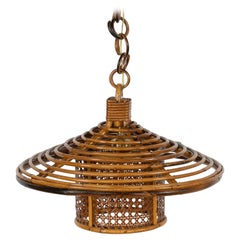 Mid-Century-Kronleuchter „Lantern“ aus Rattan und Korbweide, Italien 1960er Jahre