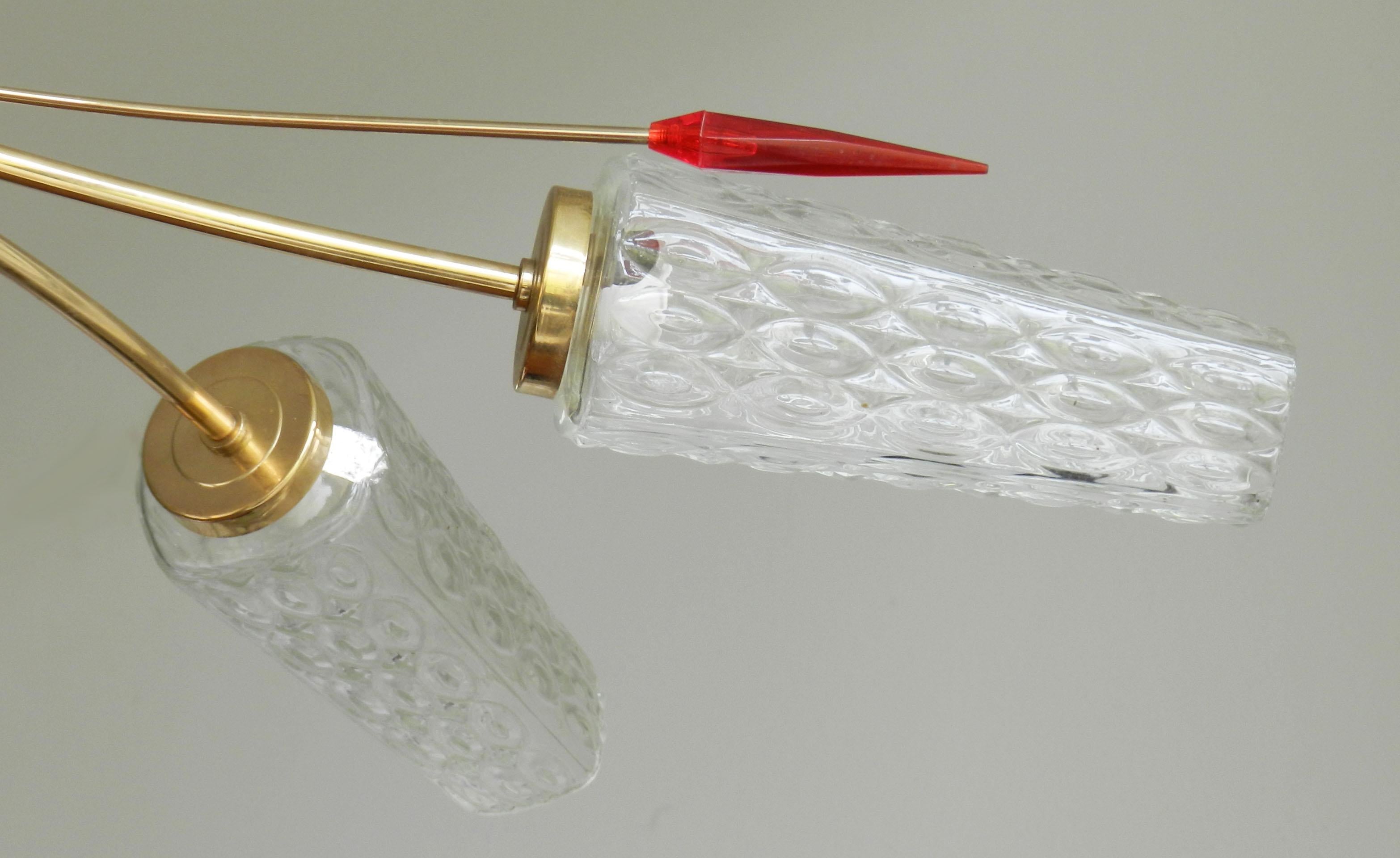 Francese Lampadario Midcentury Light Red Arrows Glass Shades Soffitto