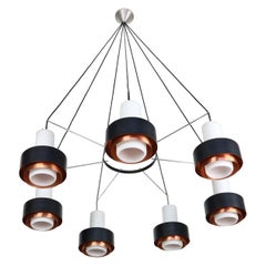 Vintage Midcentury Chandelier, Opal Glass and Black 
Copper Shade, 1960s