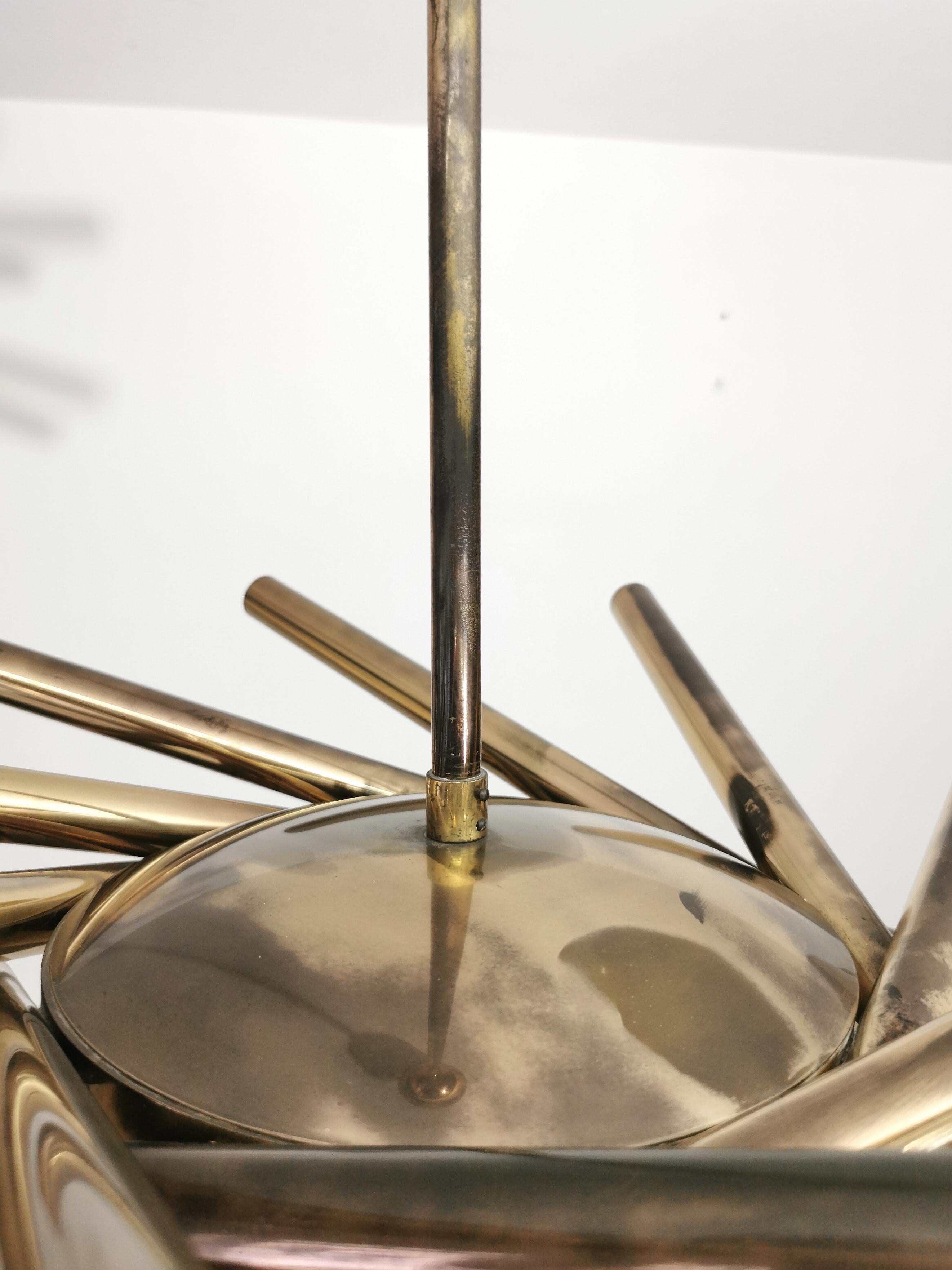 Mid Century Chandelier Pendant Brass Stilnovo Sputnik Italian Design 1950s 9