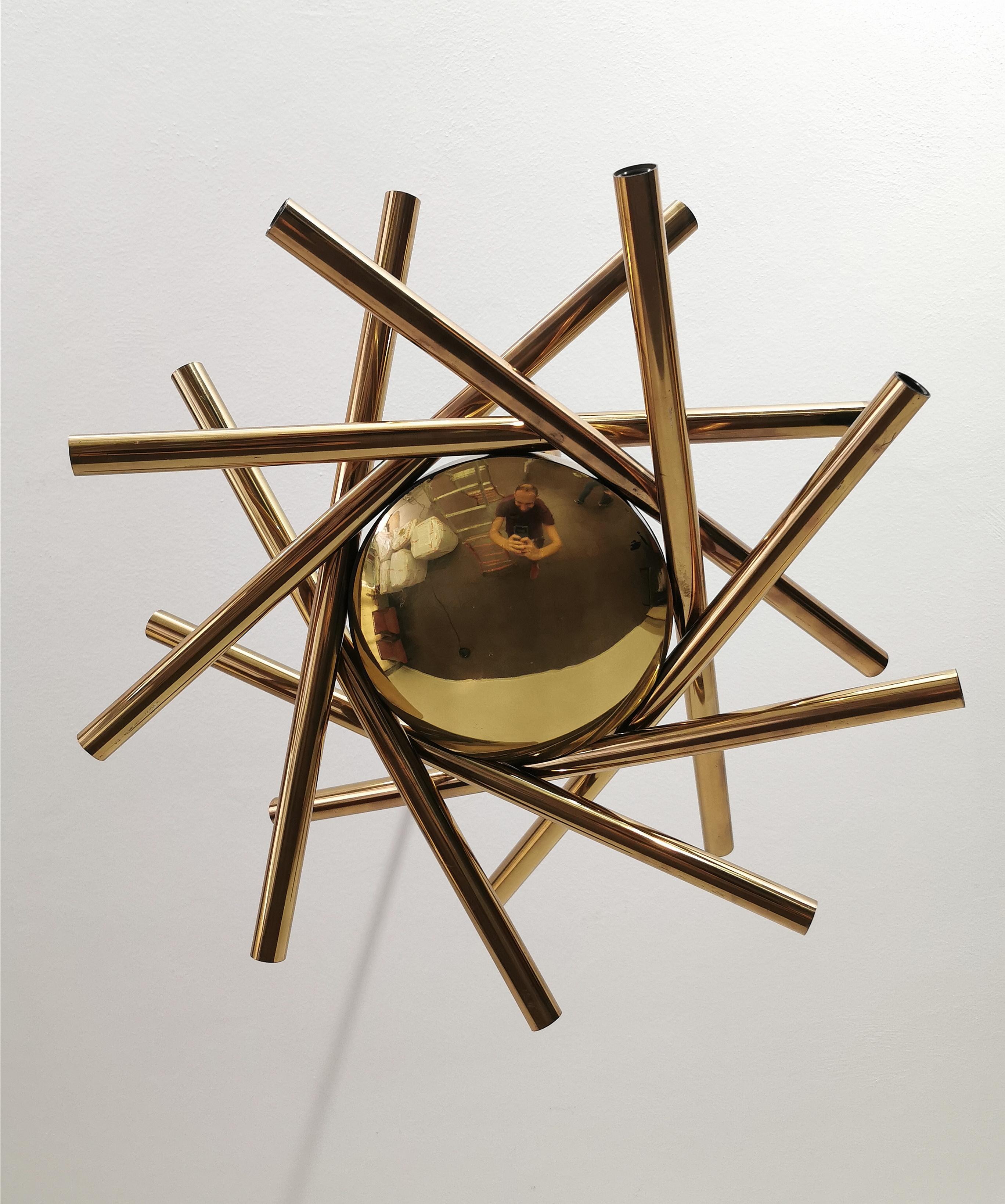 Mid Century Chandelier Pendant Brass Stilnovo Sputnik Italian Design 1950s 1