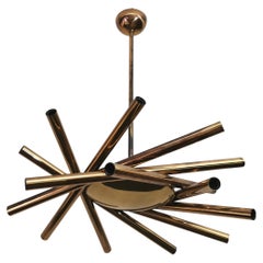 Mid Century Chandelier Pendant Brass Stilnovo Sputnik Italian Design 1950s
