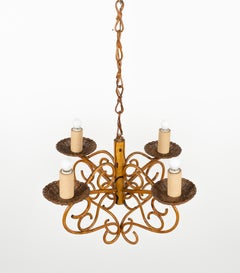 Midcentury Chandelier Pendant in Bamboo, Rattan and Wicker, Italy 1960s
