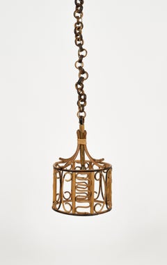 Mid-Century-Kronleuchter aus Rattan und Bambus im Franco Albini-Stil, Italien 1960er Jahre