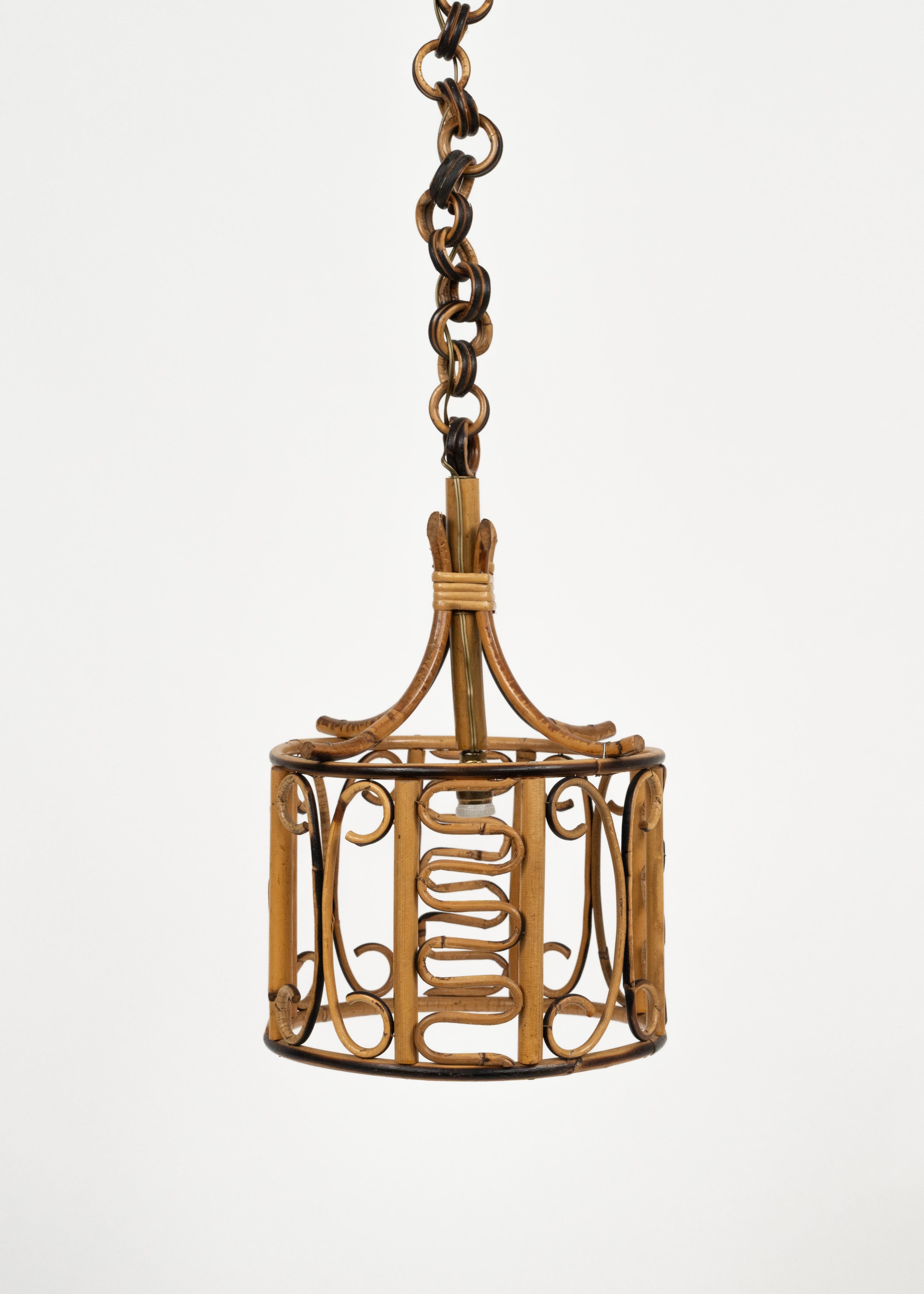 Mid-Century-Kronleuchter aus Rattan und Bambus im Franco Albini-Stil, Italien 1960er Jahre (Moderne der Mitte des Jahrhunderts) im Angebot