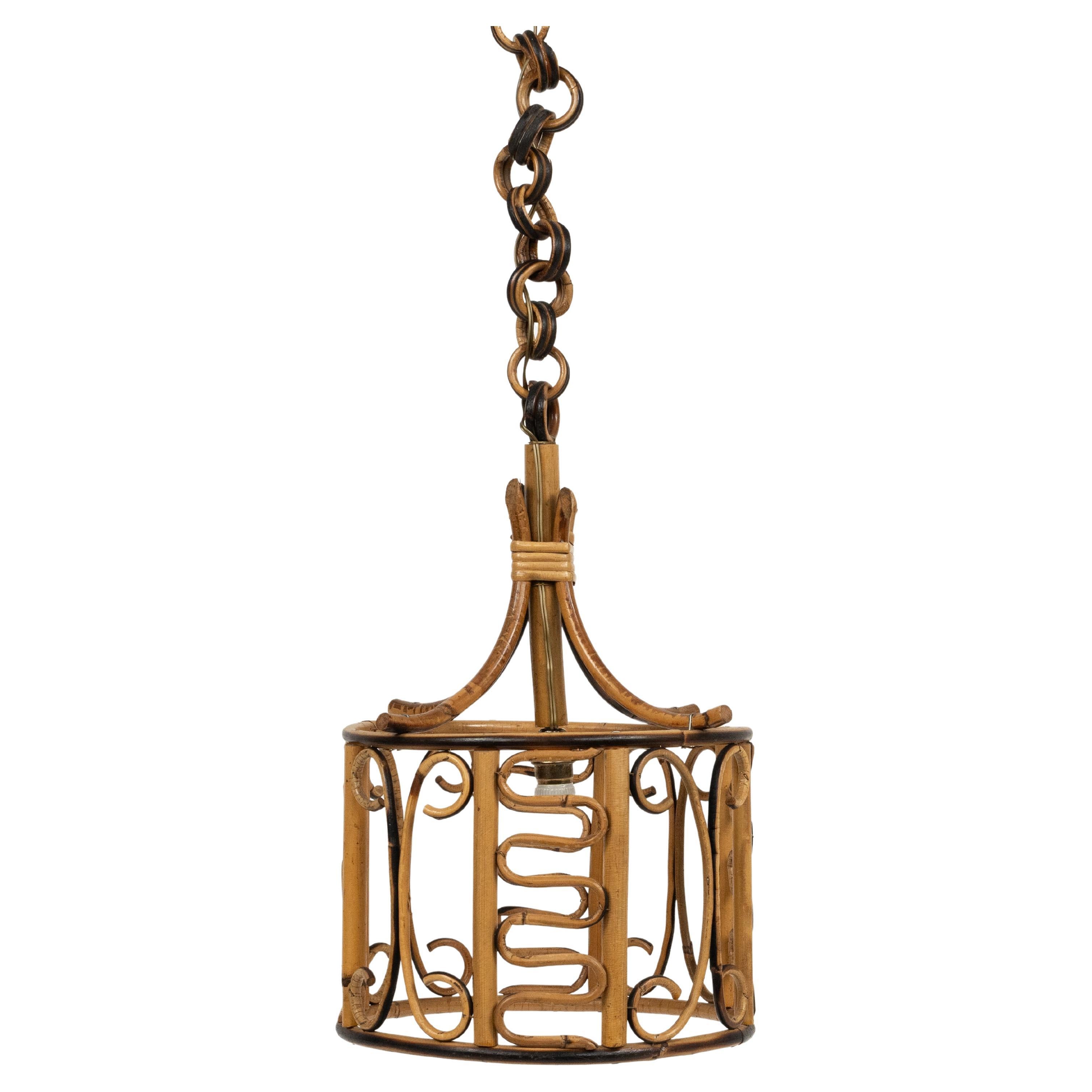 Midcentury Chandelier Rattan and Bamboo Franco Albini Style, Italy 1960s