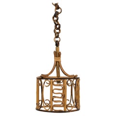 Mid-Century-Kronleuchter aus Rattan und Bambus im Franco Albini-Stil, Italien 1960er Jahre