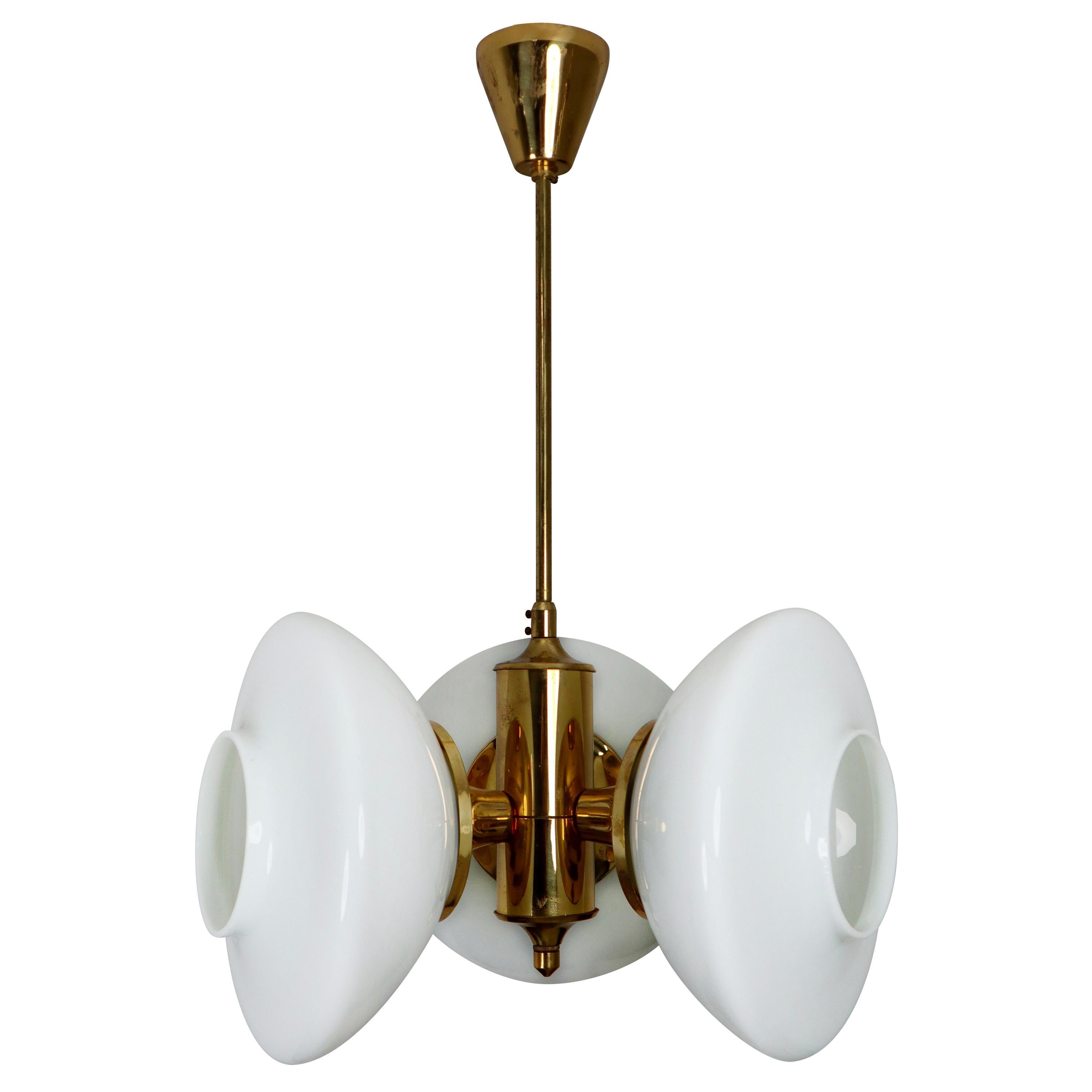 Midcentury Chandelier with Opaline Glass and Brass Fixture, Austria, 1960s  For Sale at 1stDibs