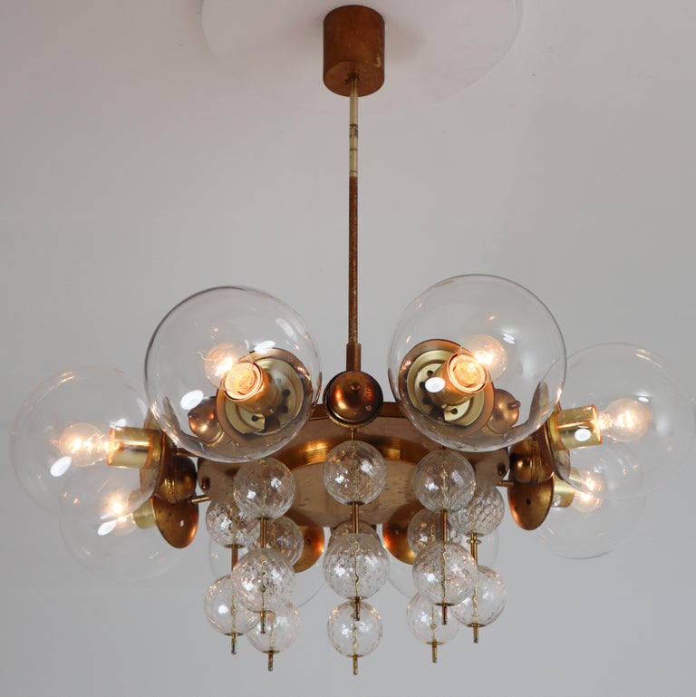 Midcentury Chandelier with Patinated Brass Fixture, Europe, 1950s For Sale 5